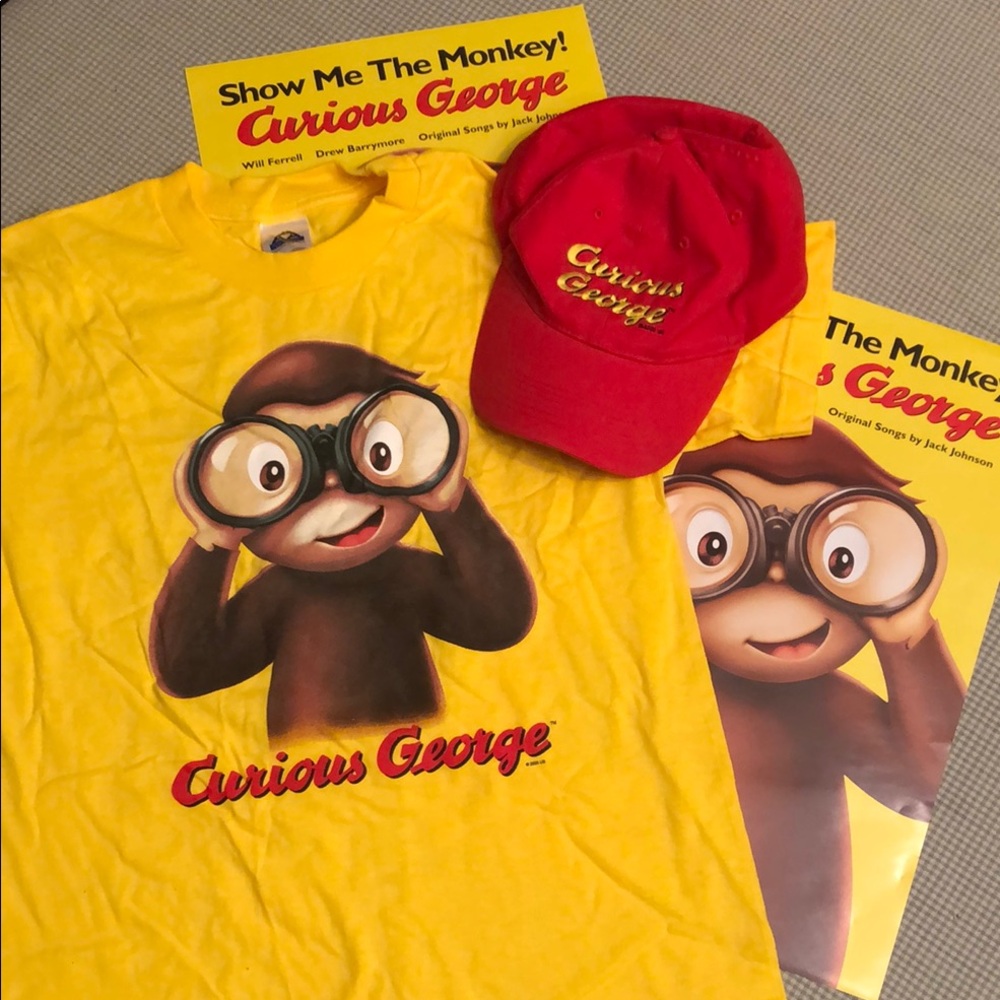 Curious George Bundle Movie Memorabilia  Yellow T-Shirt Red Cap 2 Posters #574